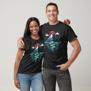 Digital Peaks - Cyberpunk Pixel Art Mountain Lands T-Shirt