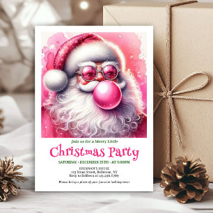 Digital Pink Santa Bubble Gum Funny Christmas  Invitation