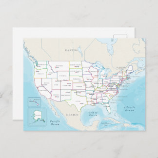 Digital political map of the United States. Postcard