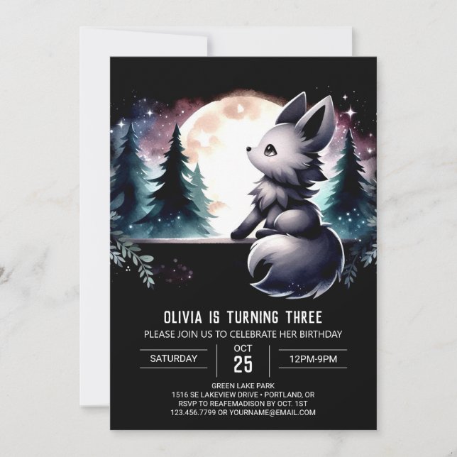 Digital Printable Wolf Birthday Invitation (Front)