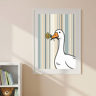 Digital Prints with Cute Duck - Striped Wall Decor