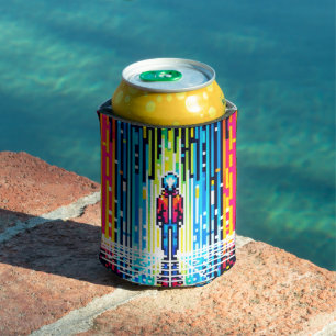 Digital Rain Cyberpunk Pixel Art Futuristic Design Can Cooler