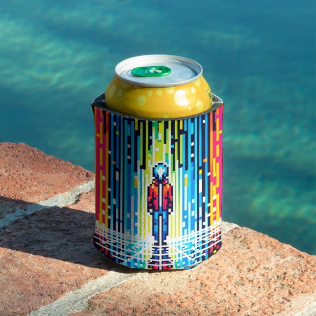 Digital Rain Cyberpunk Pixel Art Futuristic Design Can Cooler (In Situ Pool)