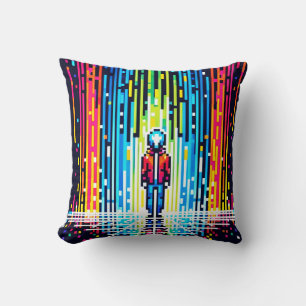 Digital Rain Cyberpunk Pixel Art Futuristic Design Cushion