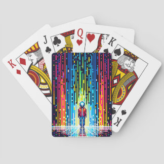 Digital Rain Cyberpunk Pixel Art Futuristic Design Playing Cards