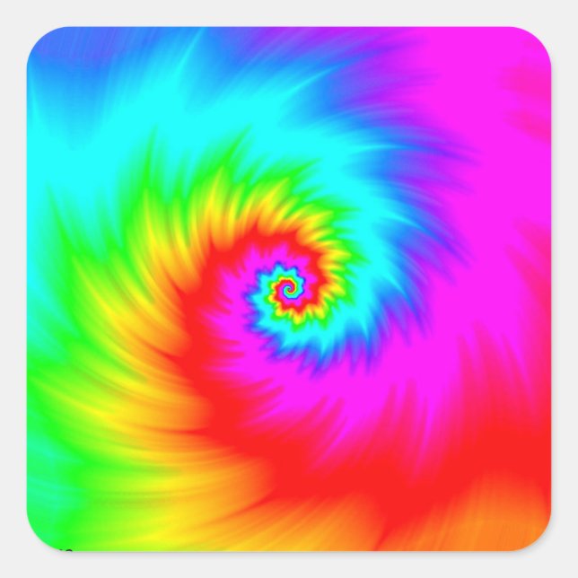 Digital Rainbow Spiral Square Sticker (Front)