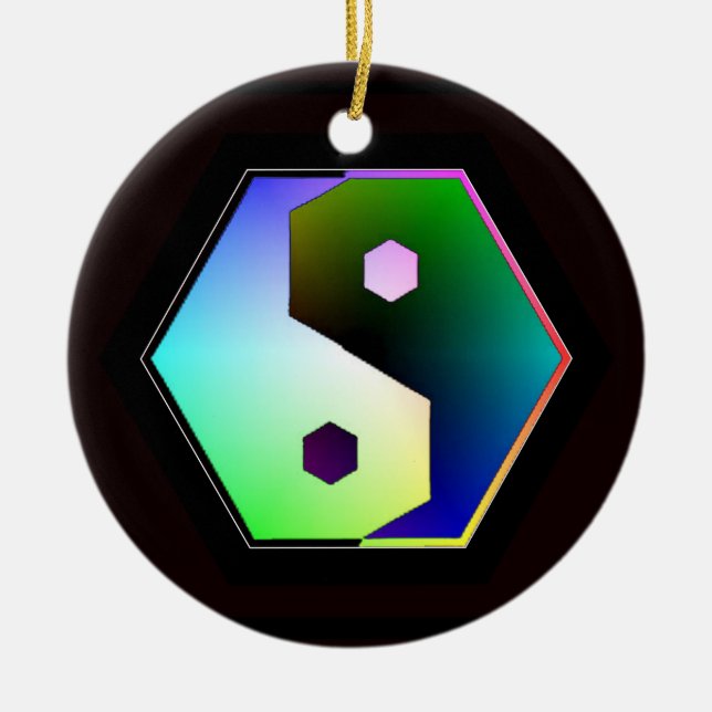 Digital Rainbow Yin Yang Ceramic Ornament (Front)