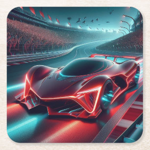 Digital Rendering of a Futuristic Automobile Square Paper Coaster