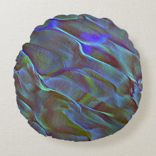 Digital rock in satin shade of burnt blue green round cushion