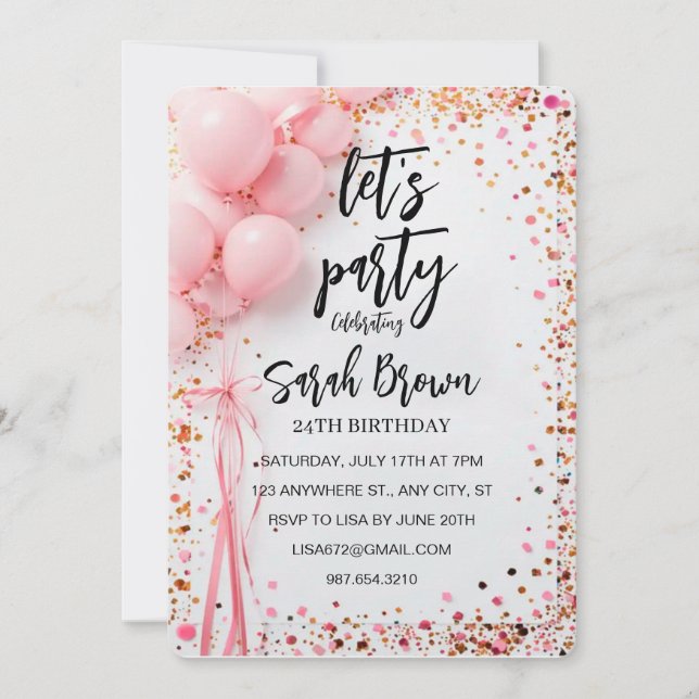 Digital Rose Gold Birthday Party Invitation Electr (Front)