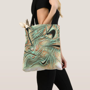 Digital rough wavy strokes on pale orange to green tote bag