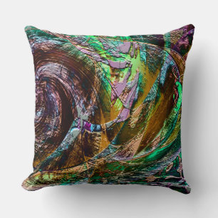 Digital ruins texture on green to copper gradient cushion