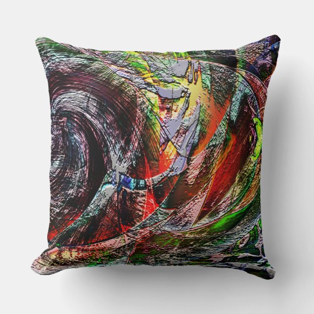Digital ruins texture over red to yellow gradient  cushion (Front)