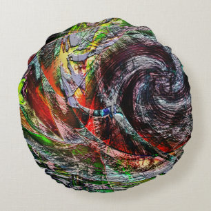 Digital ruins texture over red to yellow gradient  round cushion