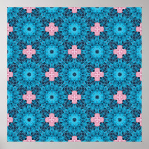 Digital Seamless Blue Floral Pattern Poster