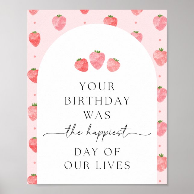 Digital Strawberry Birthday Sign (Front)