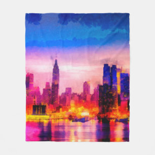 Digital structure of painting. Night cityscapecity Fleece Blanket
