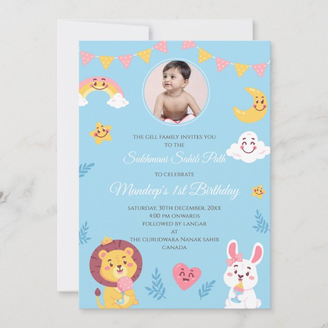 Digital Sukhmani Sahib path invite 1st Birthday (Front)