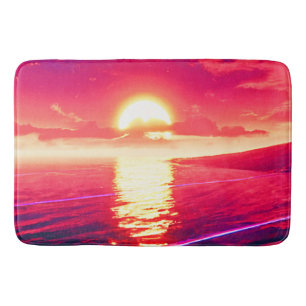 Digital Synthwave Sunset Sea Reflection Bath Mat
