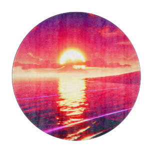 Digital Synthwave Sunset Sea Reflection Cutting Board