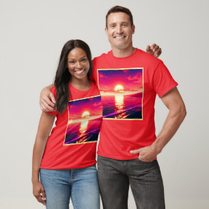 Digital Synthwave Sunset Sea Reflection T-Shirt
