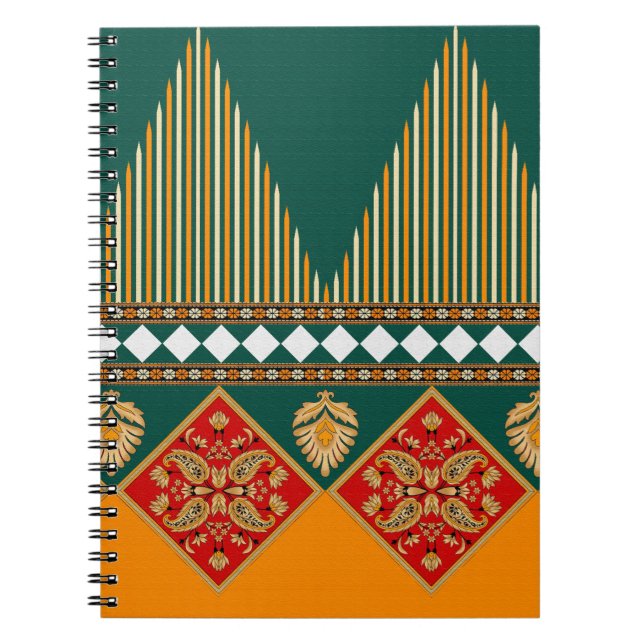 Digital textile design motif with geometrical bord notebook (Front)