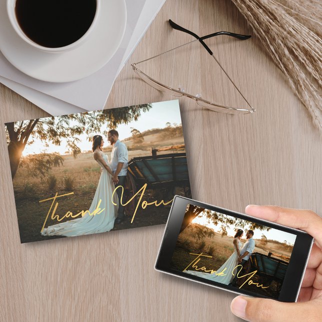 digital thank you gold handwriting wedding photo card (Creator Uploaded)