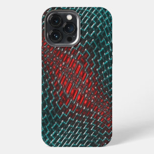 Digital twisted mesh of showy cyan wire over red t iPhone 13 pro max case