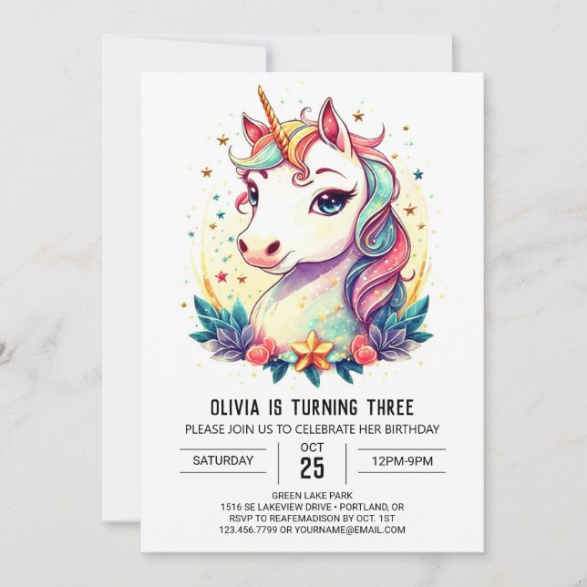Digital Unicorn Birthday Bliss  Invitation (Front)