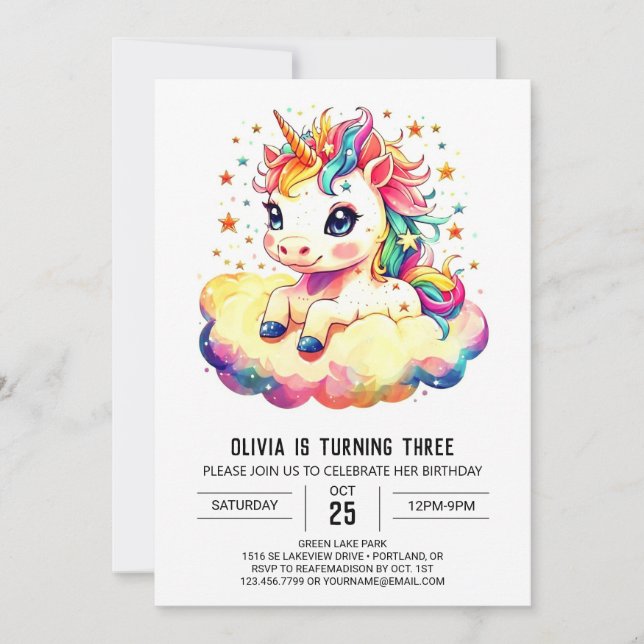 Digital Unicorn Birthday Delight Invitation (Front)