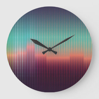 Digital urban landscape, colourful squares. large clock
