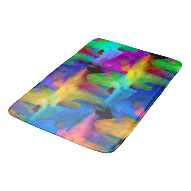 Digital very coloured brush strokes smudges bath mat (Angled)