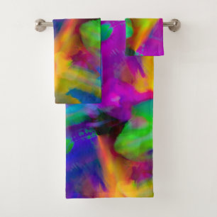 Digital very coloured brush strokes smudges bath towel set