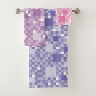 Digital Violet Pixelated Little Squares Bath Towel Set