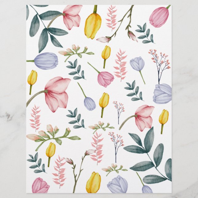 Digital Water Colour Flower Scrap Paper (Front)