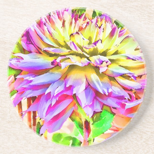 Digital Watercolor Dahlia Gift Coaster (Front)