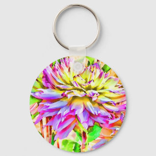 Digital Watercolor Dahlia Key Ring