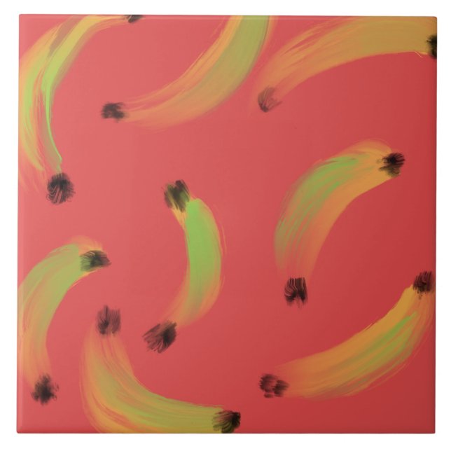 Digital Watercolor Gouache Bananas Ceramic Tile (Front)