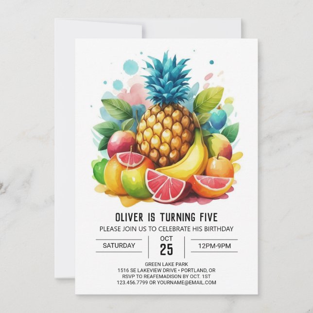 Digital Watermelon Fiesta Fruits Birthday Invitation (Front)