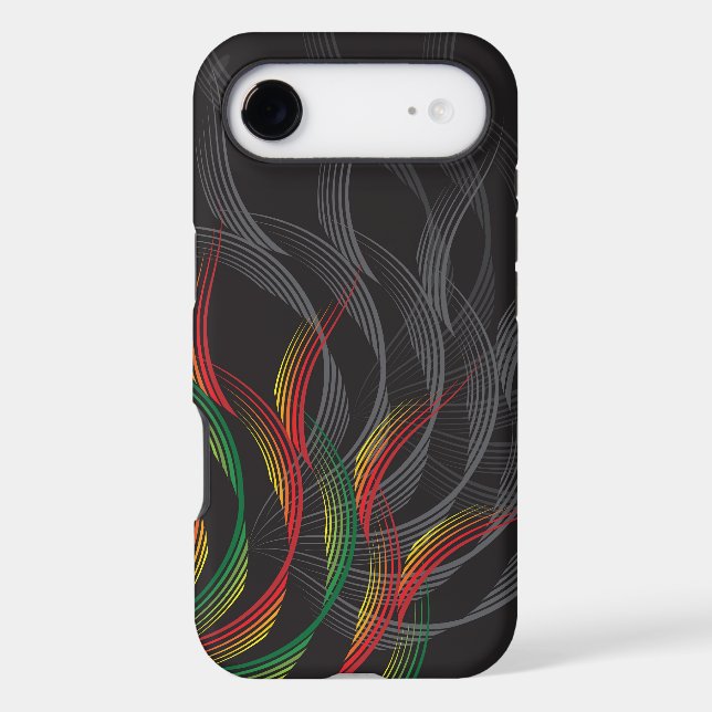 Digital Wavy Lines Red & Green Waves Abstract Art  (Back)