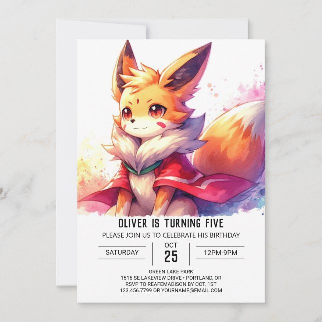 Digital Whimsical Fox Birthday Invitation (Front)
