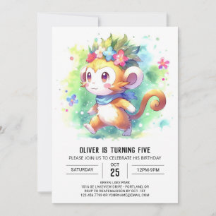 Digital Whimsical Monkey Birthday Invitation