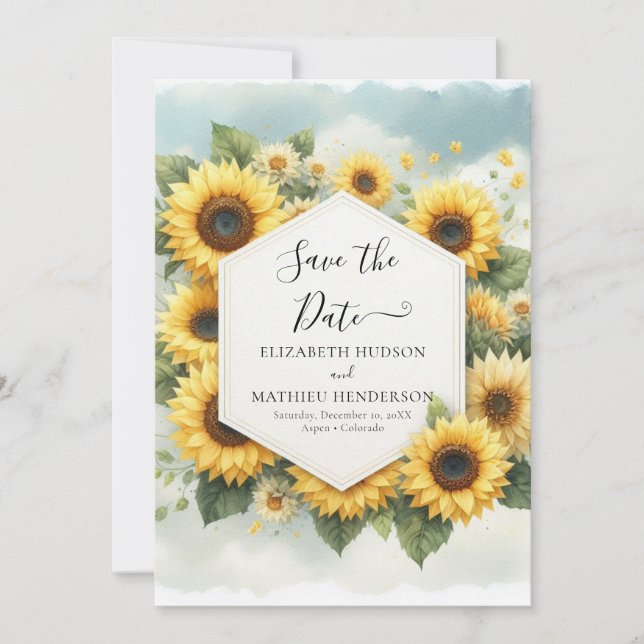 Digital Whimsical Sunflower Wedding Save The Date (Front)