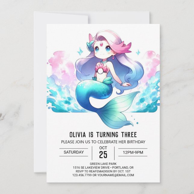 Digital Whimsy Mermaid Birthday Invitation (Front)