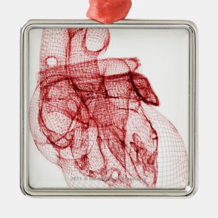 Digital wireframe of the human heart metal ornament