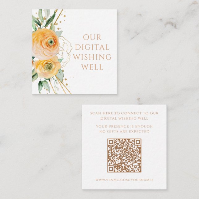 Digital Wishing Well QR Code Floral Wedding Enclosure Card (Front/Back)
