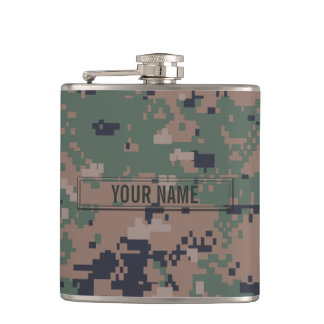 Digital Woodland Camouflage Customisable Hip Flask