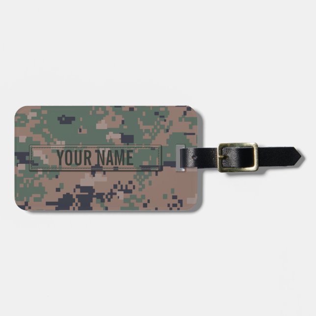 Digital Woodland Camouflage Customisable Luggage Tag (Front Horizontal)