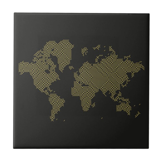 Digital World Map Ceramic Tile (Front)
