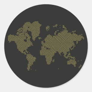 Digital World Map Classic Round Sticker